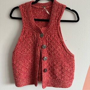 Free People Coral Marled Knit Button-Up Vest